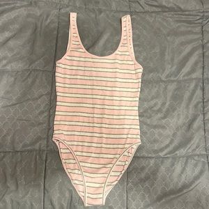 American Apparel pink striped bodysuit size small